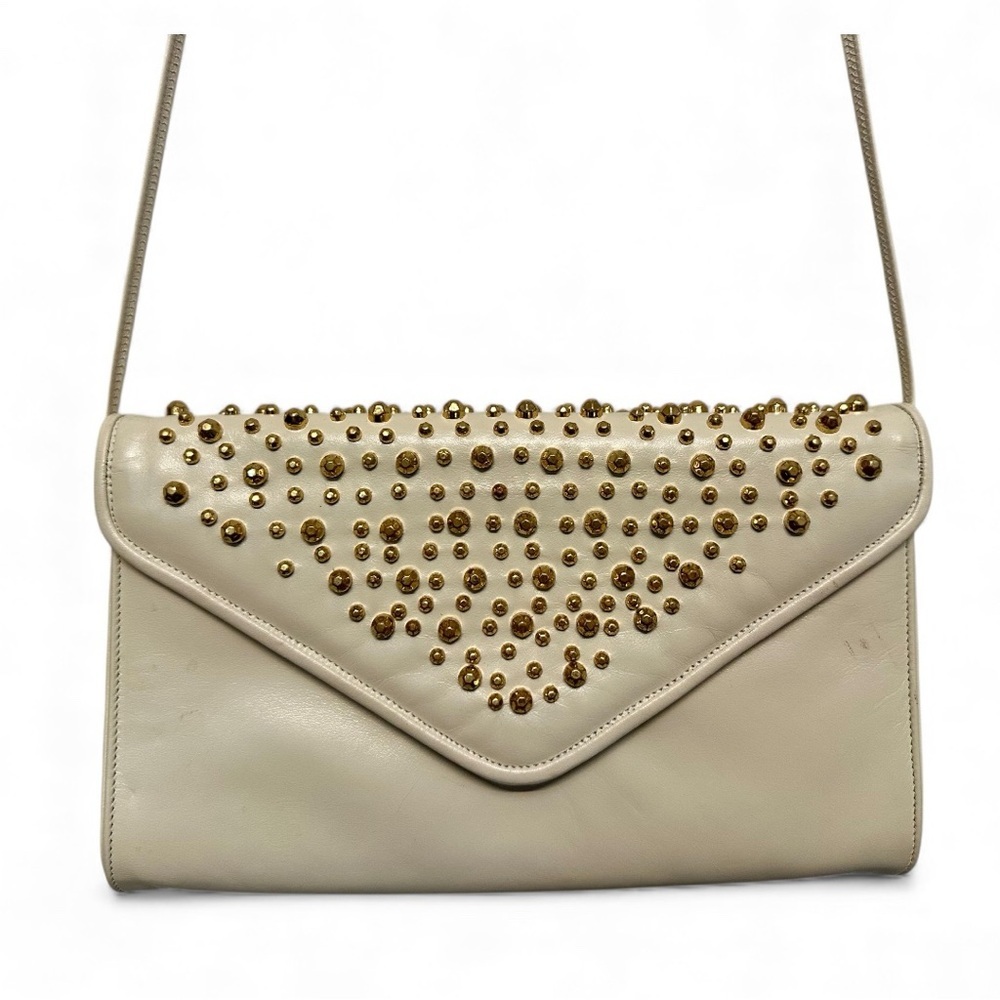 Vintage Leather Cream w/ Gold Stud Detailing Crossbody Bag